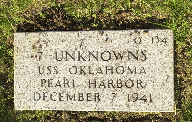 Gravestone for unknown individuals who died on the USS Oklahoma